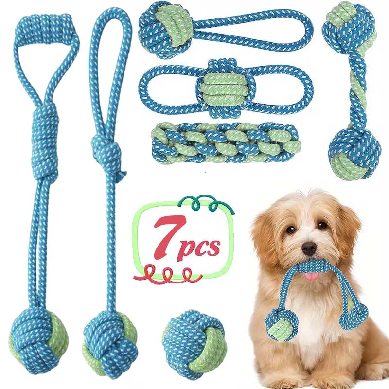 7pcs  Interactive Knot Toys Du - Dog Rope Toy Aggressive Chewers review and price